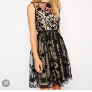 Sheer Black Silk Floral Embroidered - Needle & Thread - Midi Dress Size 8